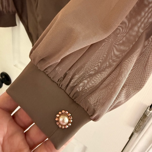 Balera Dance Brown Long Sleeve Bodysuit with Tie Neck Women’s size small adult - Picture 4 of 6